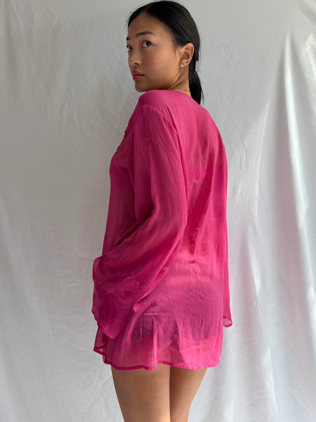 Vintage sheer pink embellished mini dress top