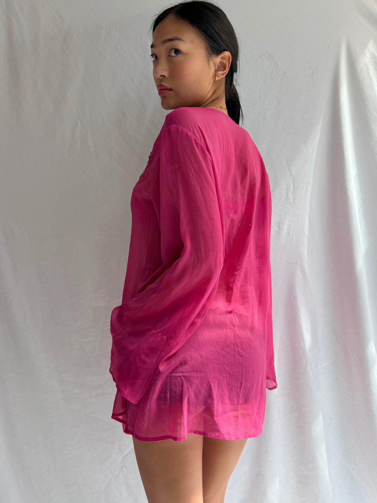 Vintage sheer pink embellished mini dress top