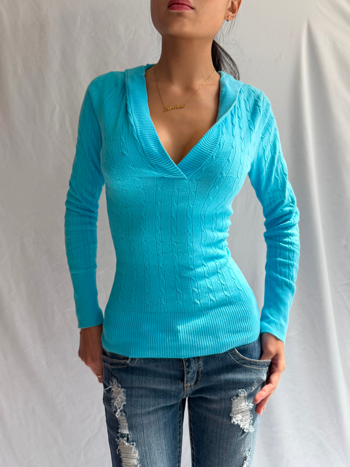 Vintage blue fitted sweater hoodie