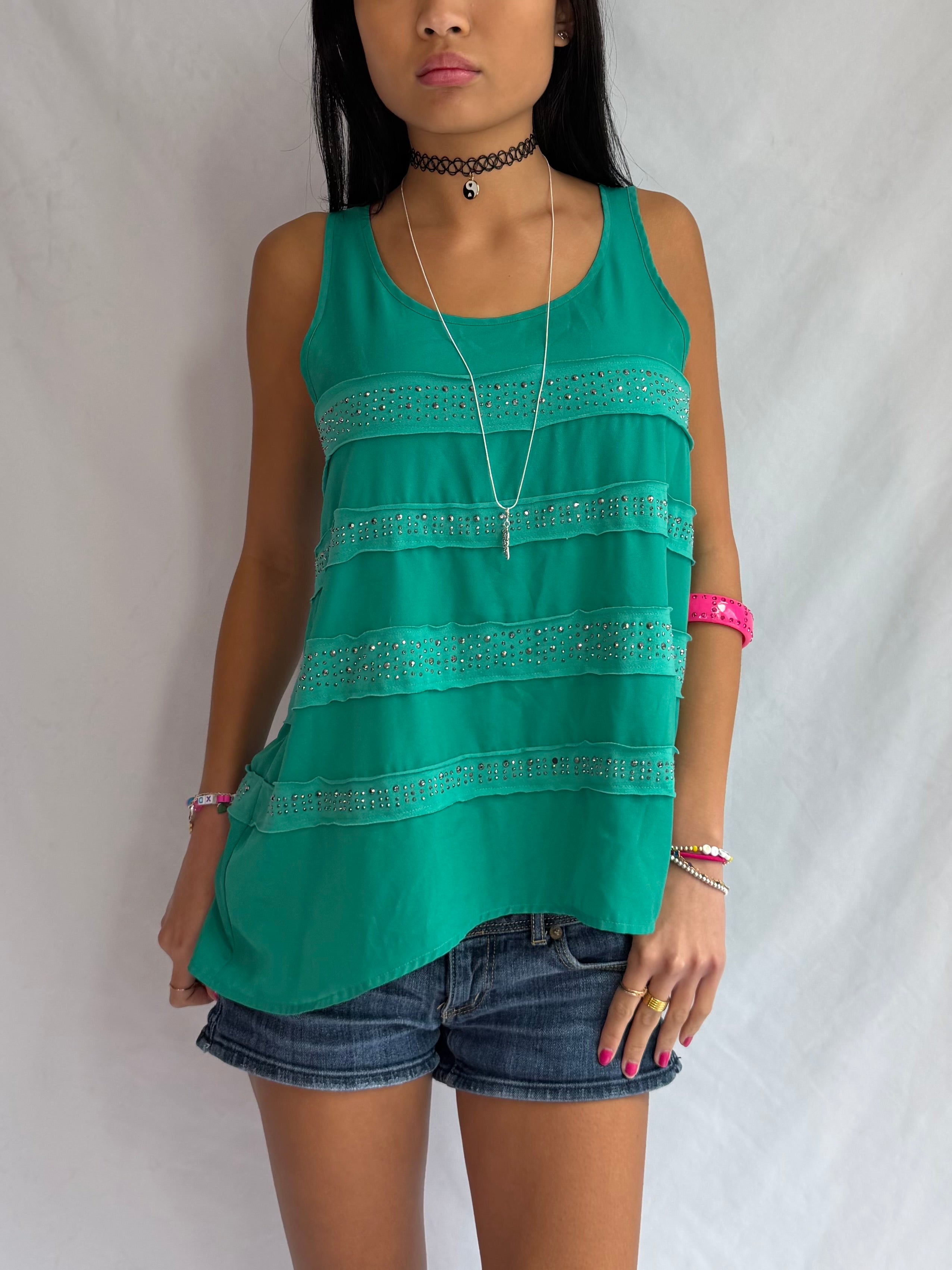 vintage green studded tank top ₊˚⊹⋆