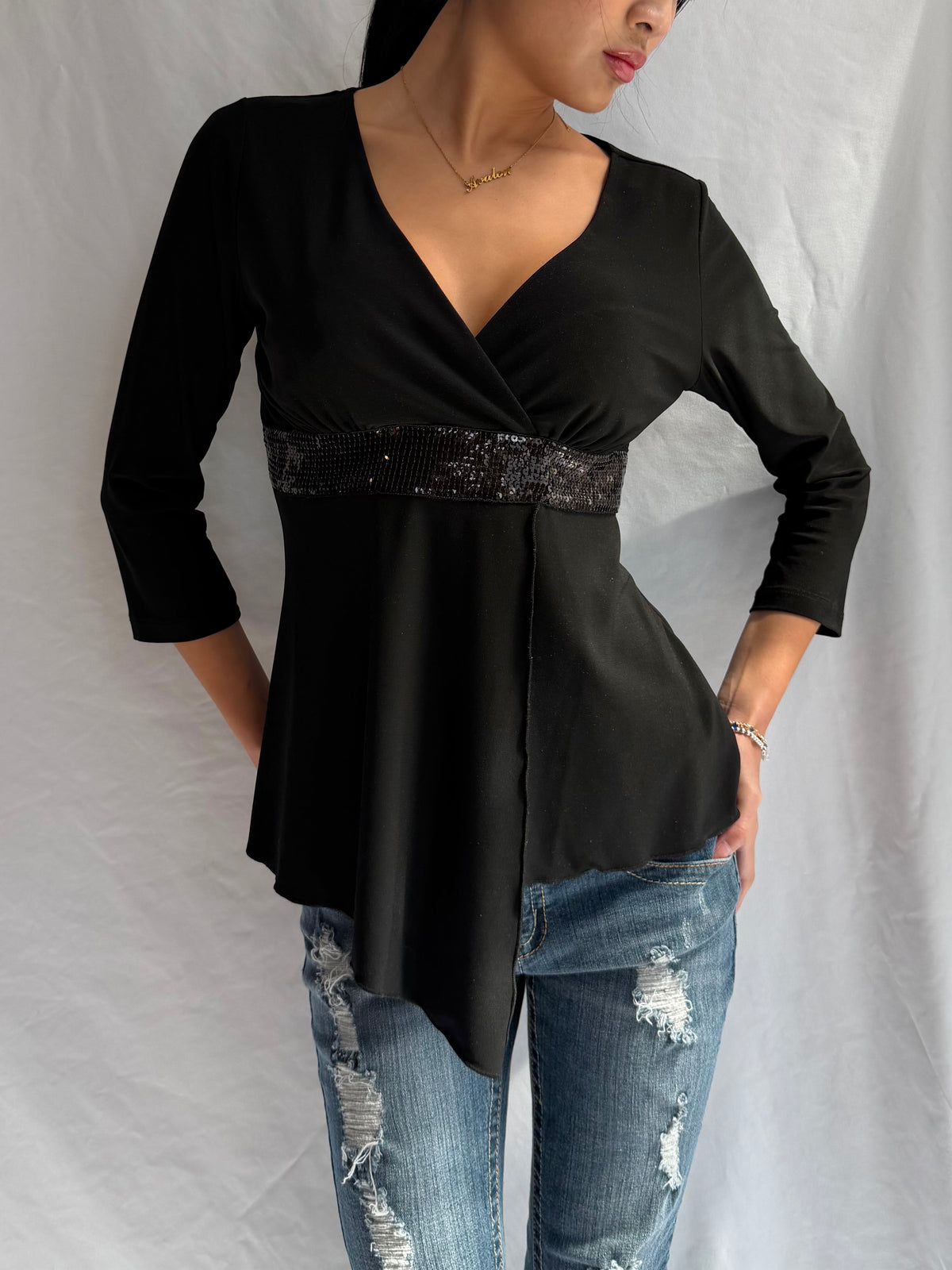 Vintage black sequin long sleeve top