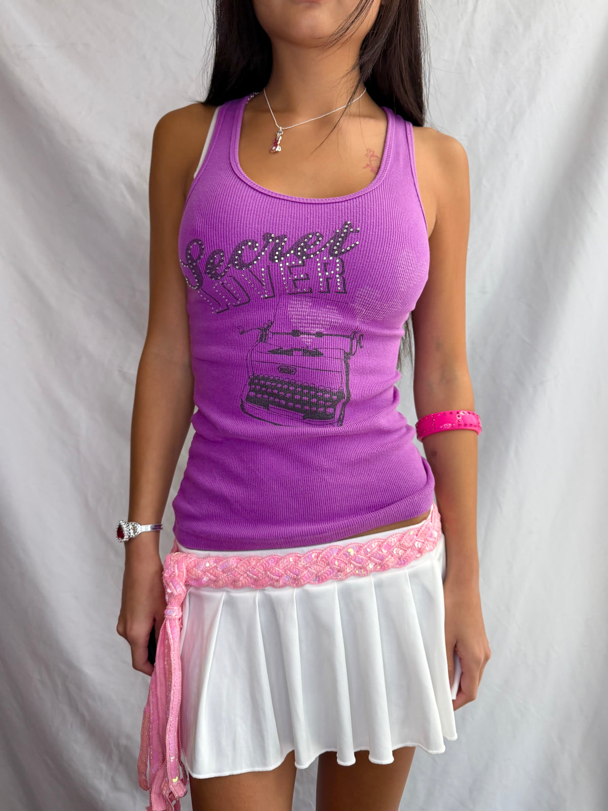 Vintage purple rhinestone tank top