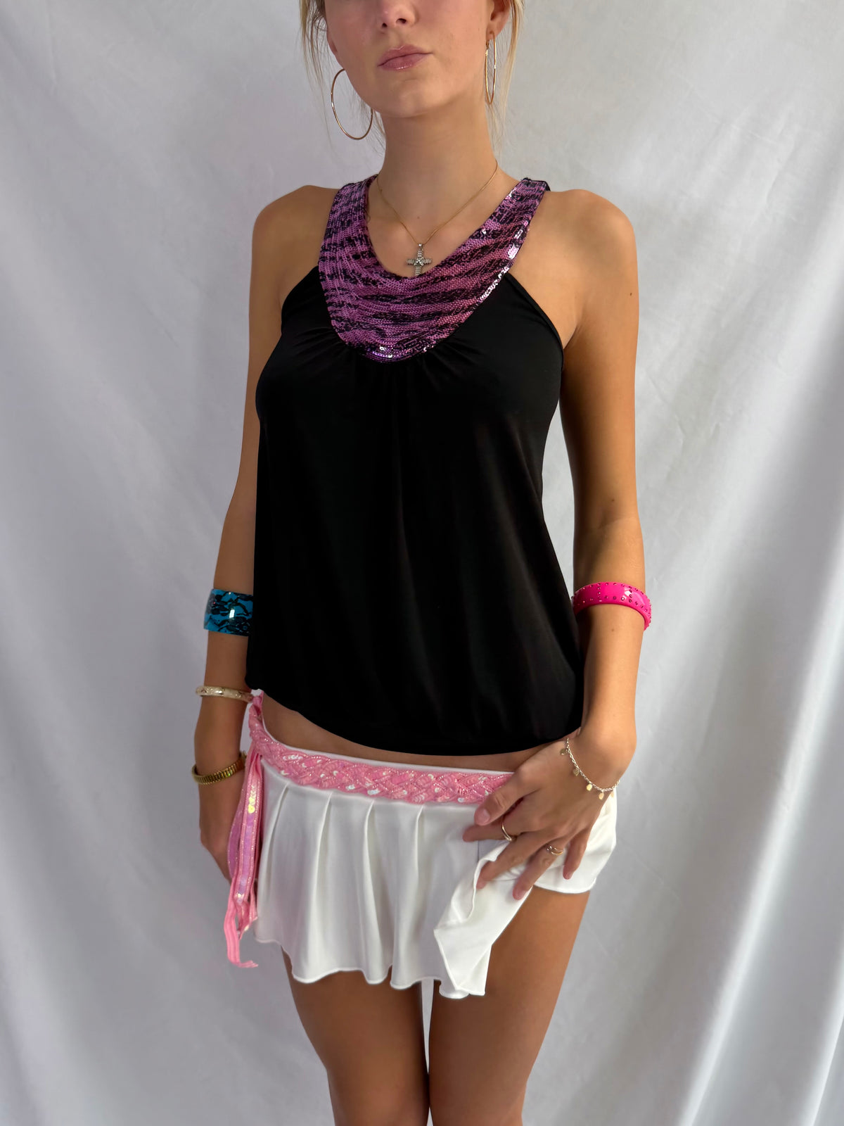 Vintage purple zebra sequin halter top