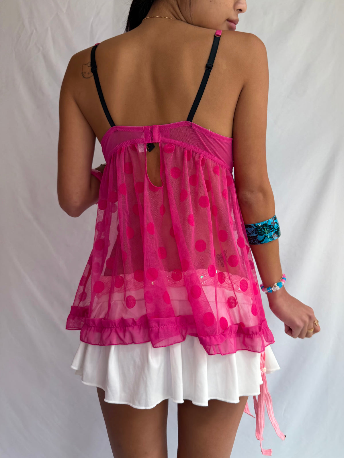 Vintage pink polka dot babydoll cami top