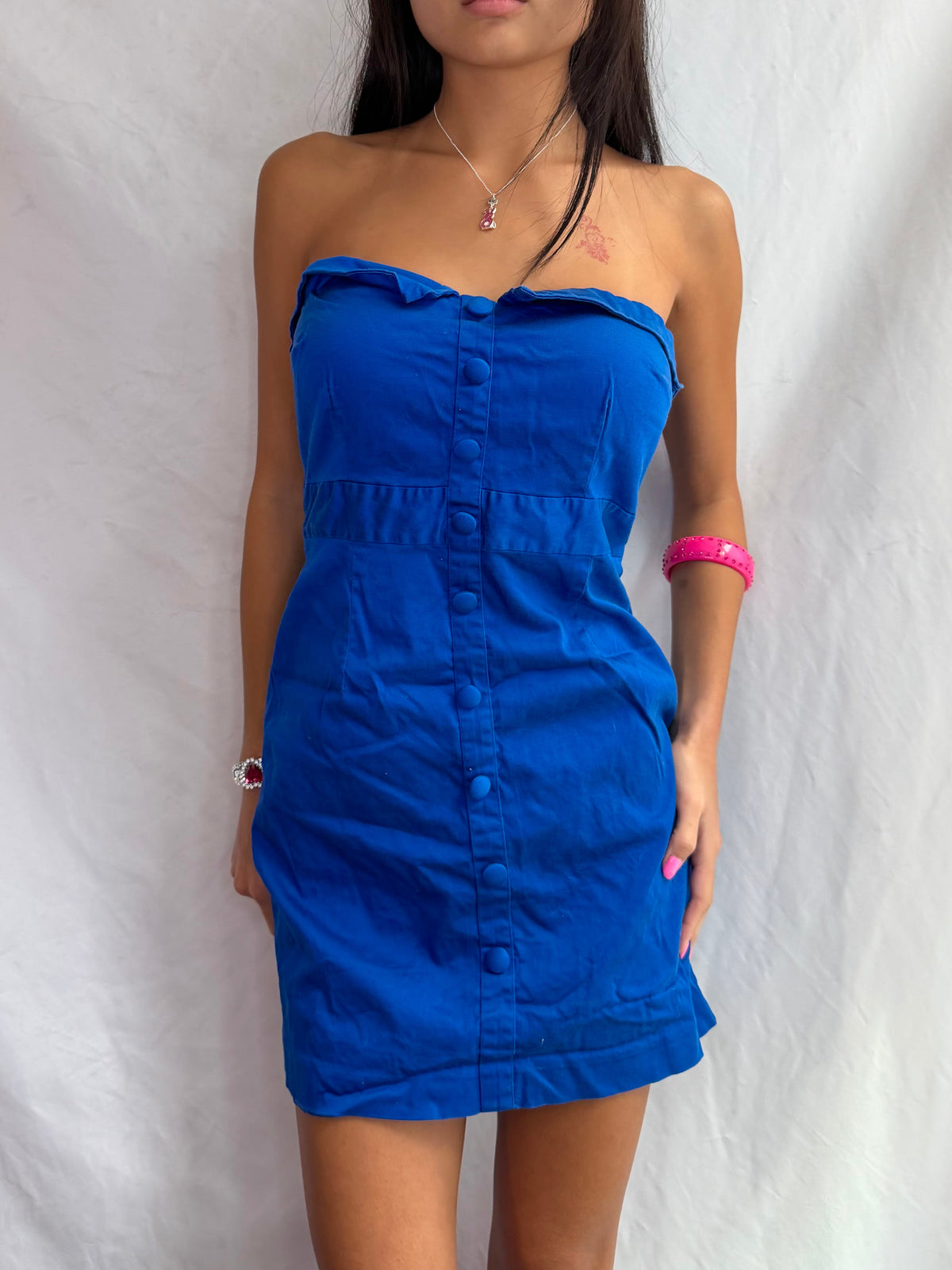 Vintage blue strapless mini dress