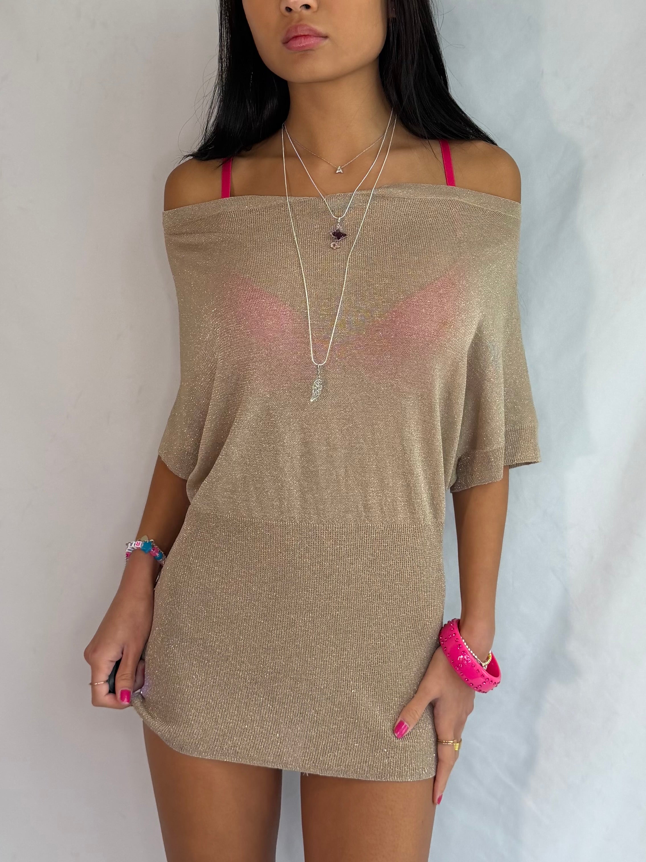 vintage gold off the shoulder mini dress .𖥔 ݁ ˖