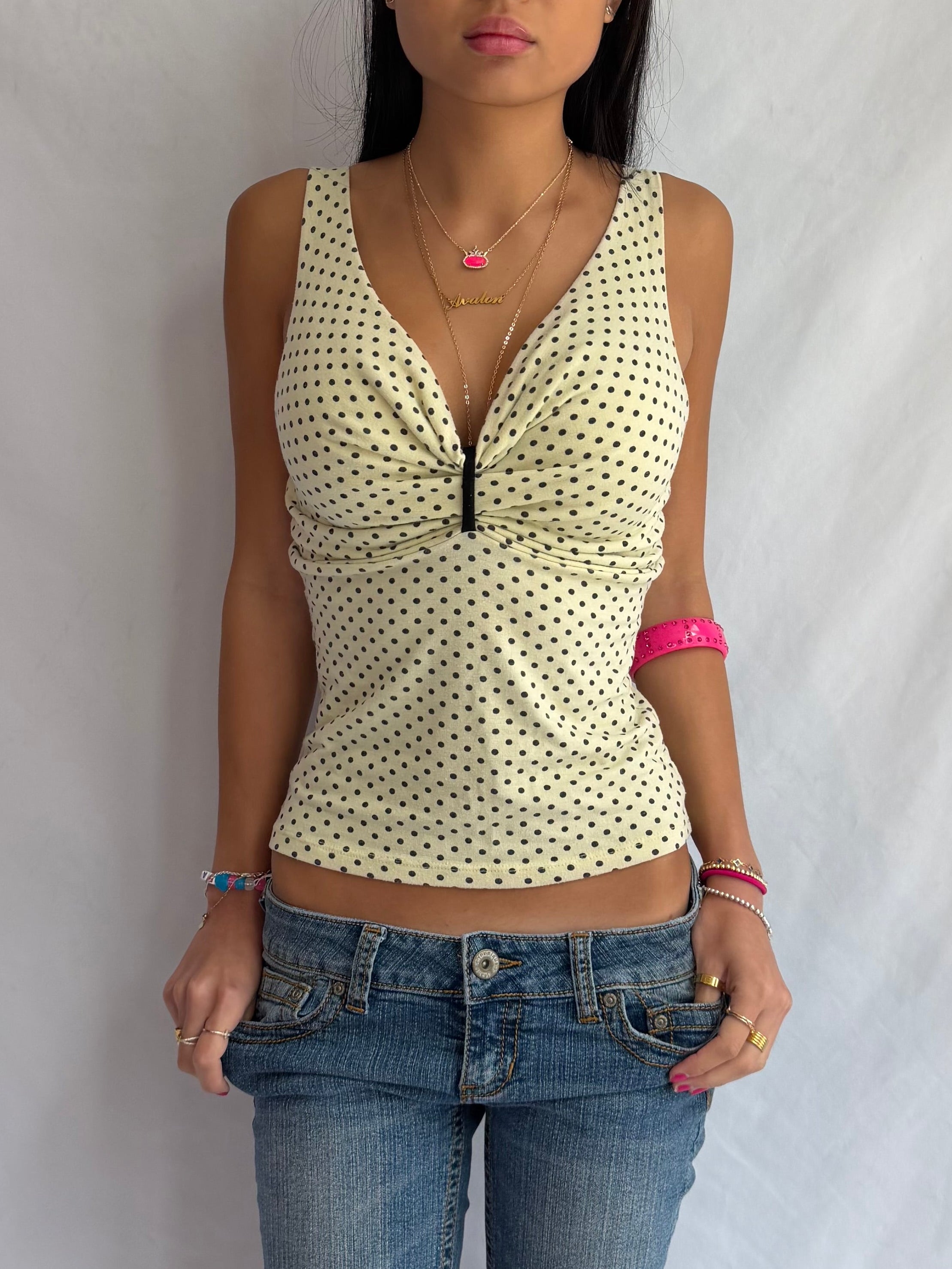 vintage yellow polka dot tank top ⋆. 𐙚 ˚