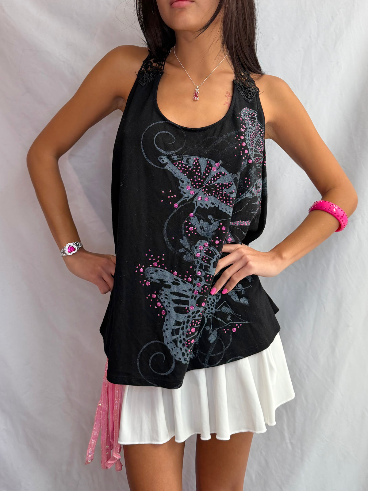 Vintage sparkle butterfly tank top