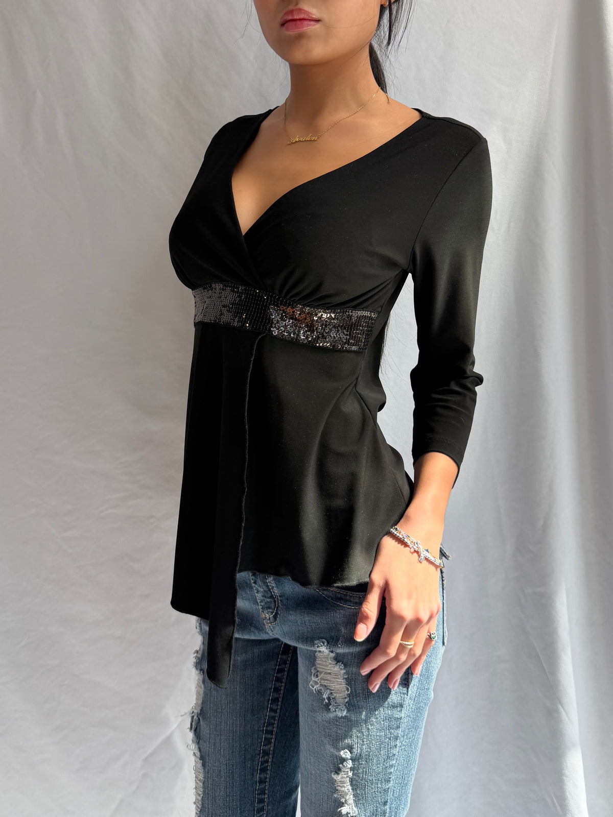 Vintage black sequin long sleeve top