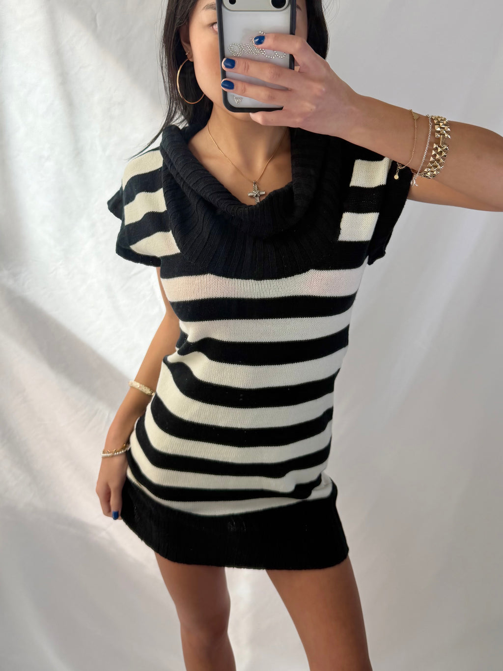 Vintage black & white striped sweater mini dress