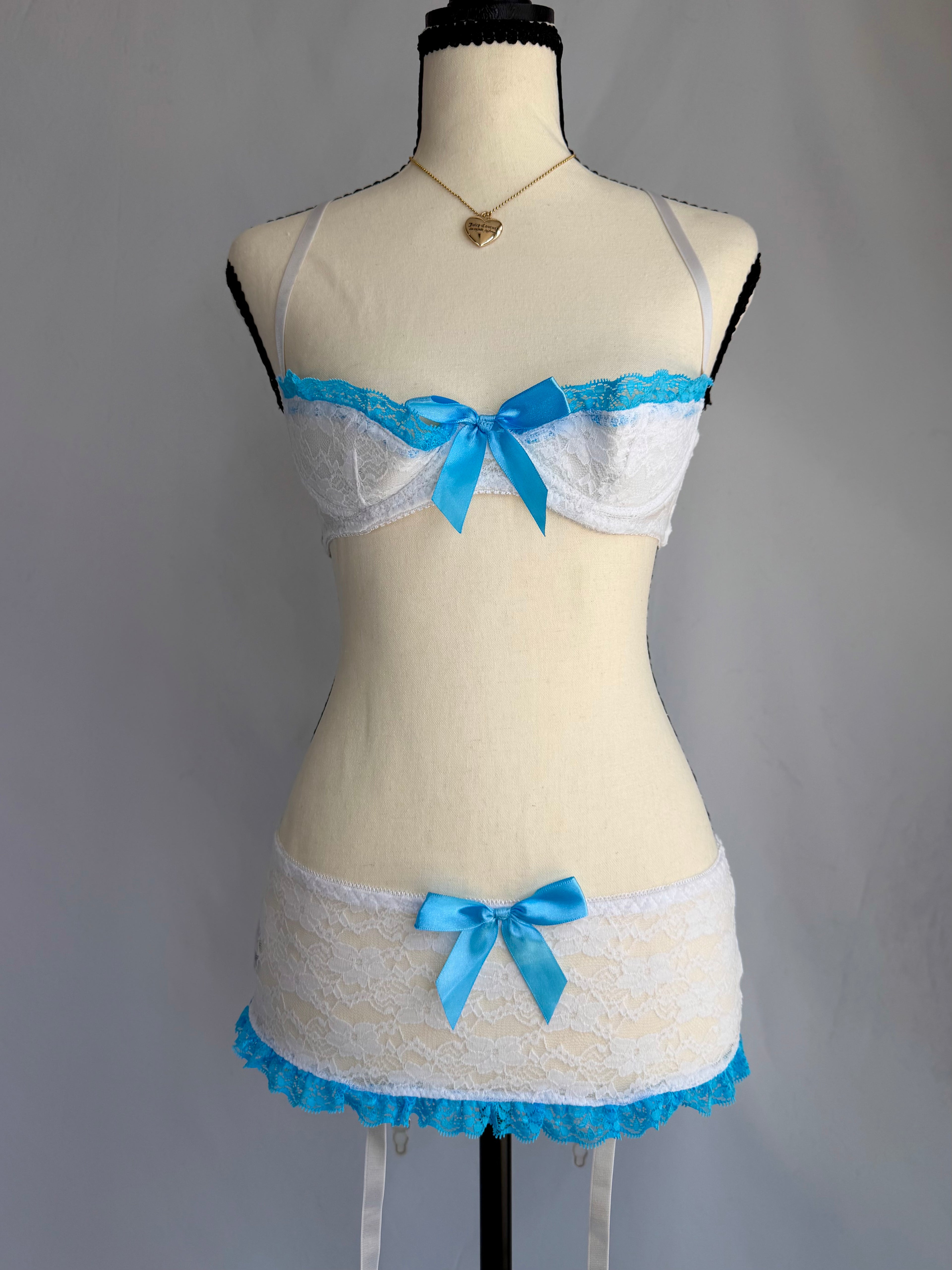 vintage deadstock blue lingerie skirt set ♡