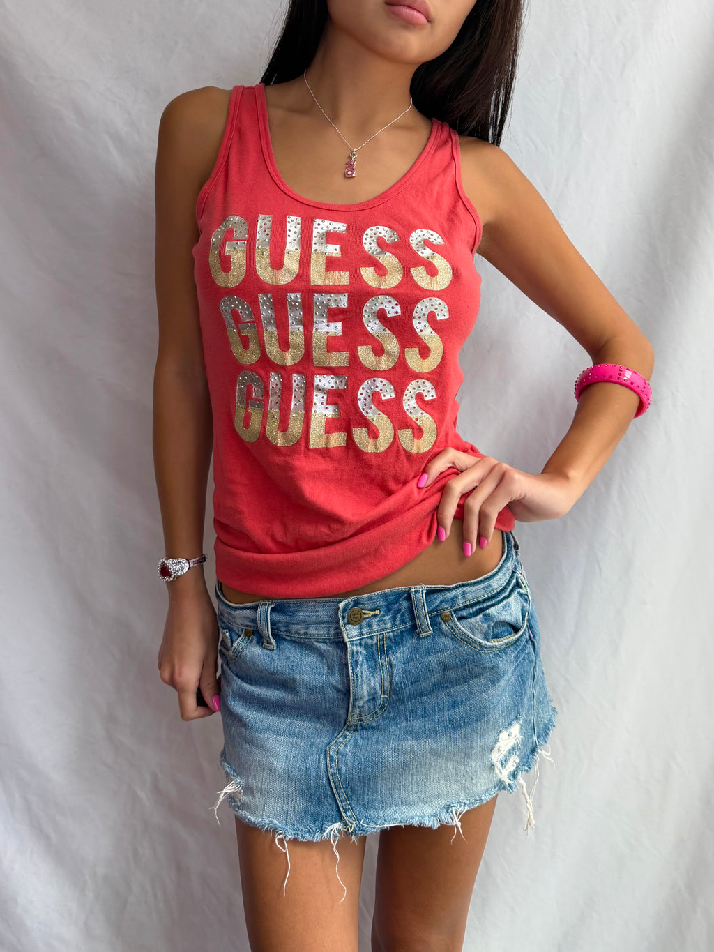 Vintage Guess orange sequin tank top