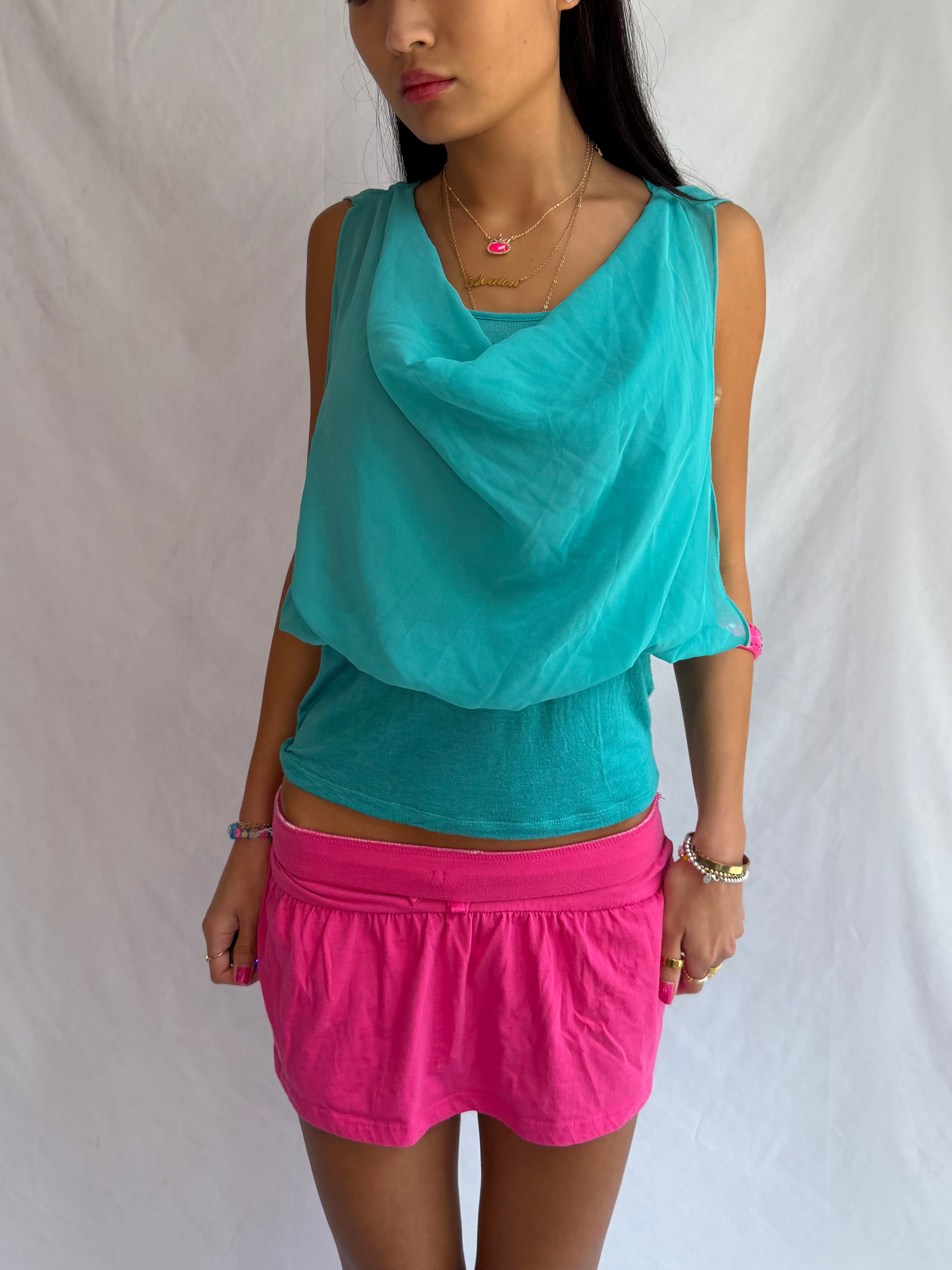 vintage teal cowl neck tank top ₊˚⊹⋆