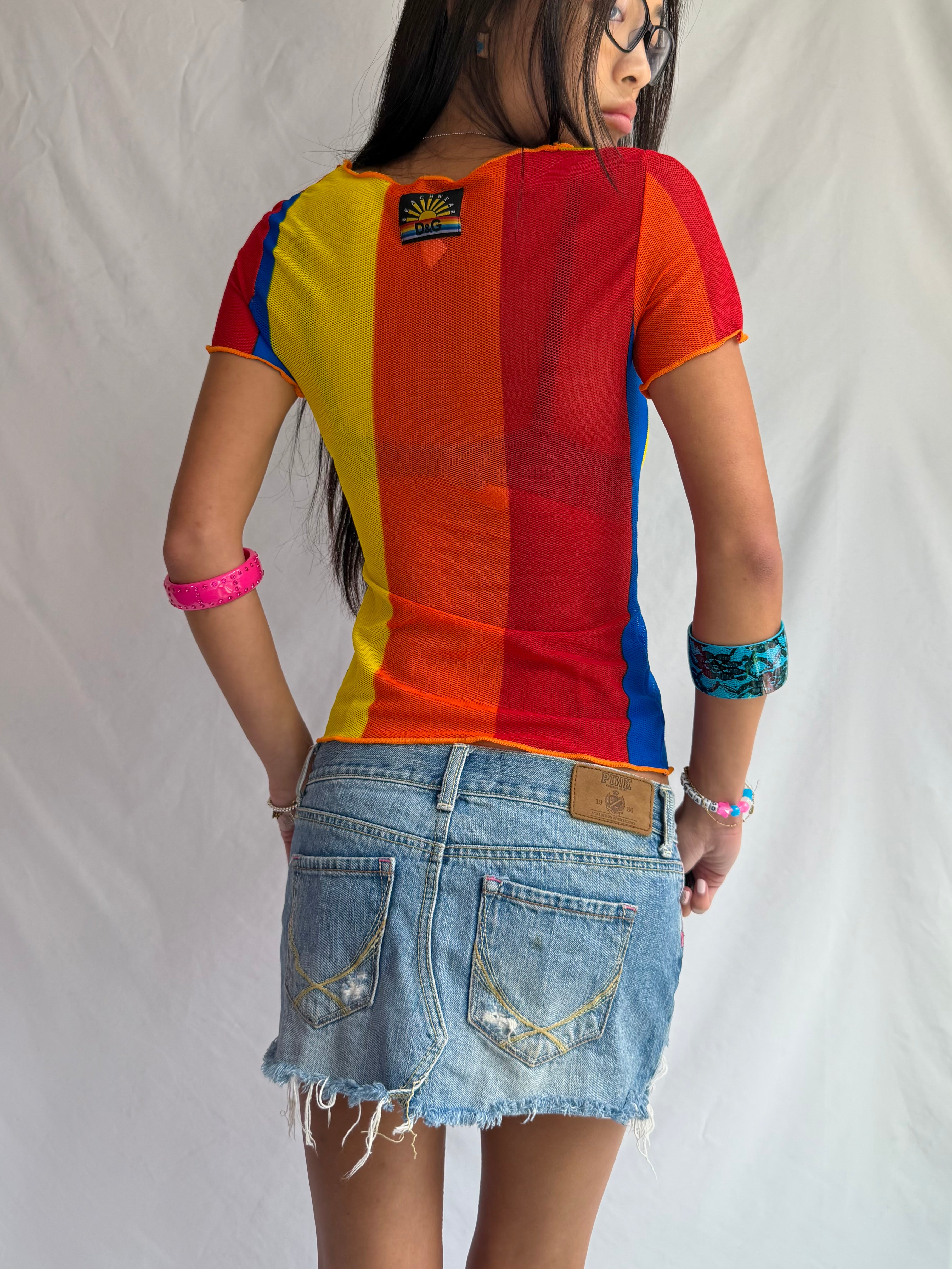 Vintage Dolce Gabbana rainbow mesh top