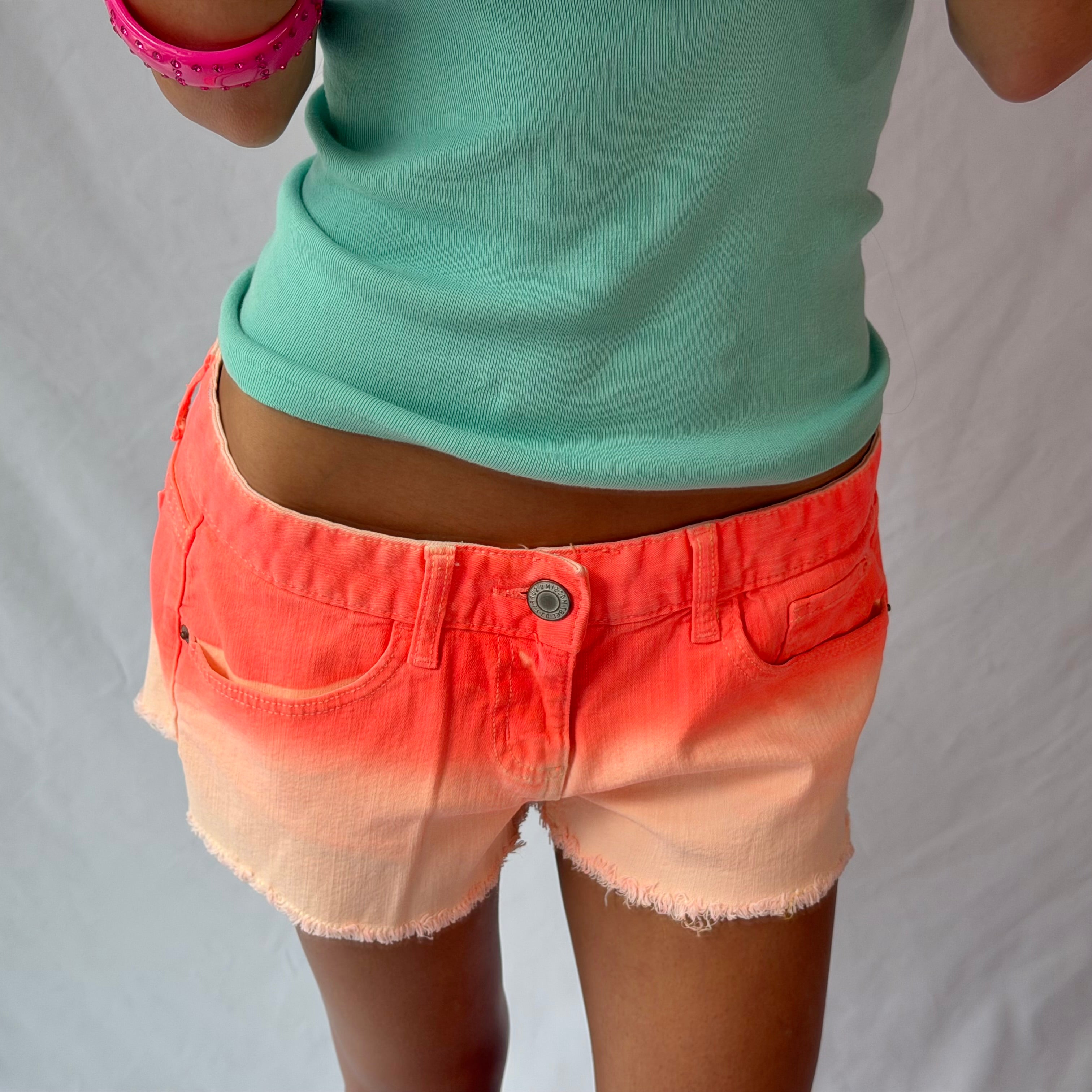 2016 neon orange ombre low rise denim shorts ˚˖𓍢ִ໋❀
