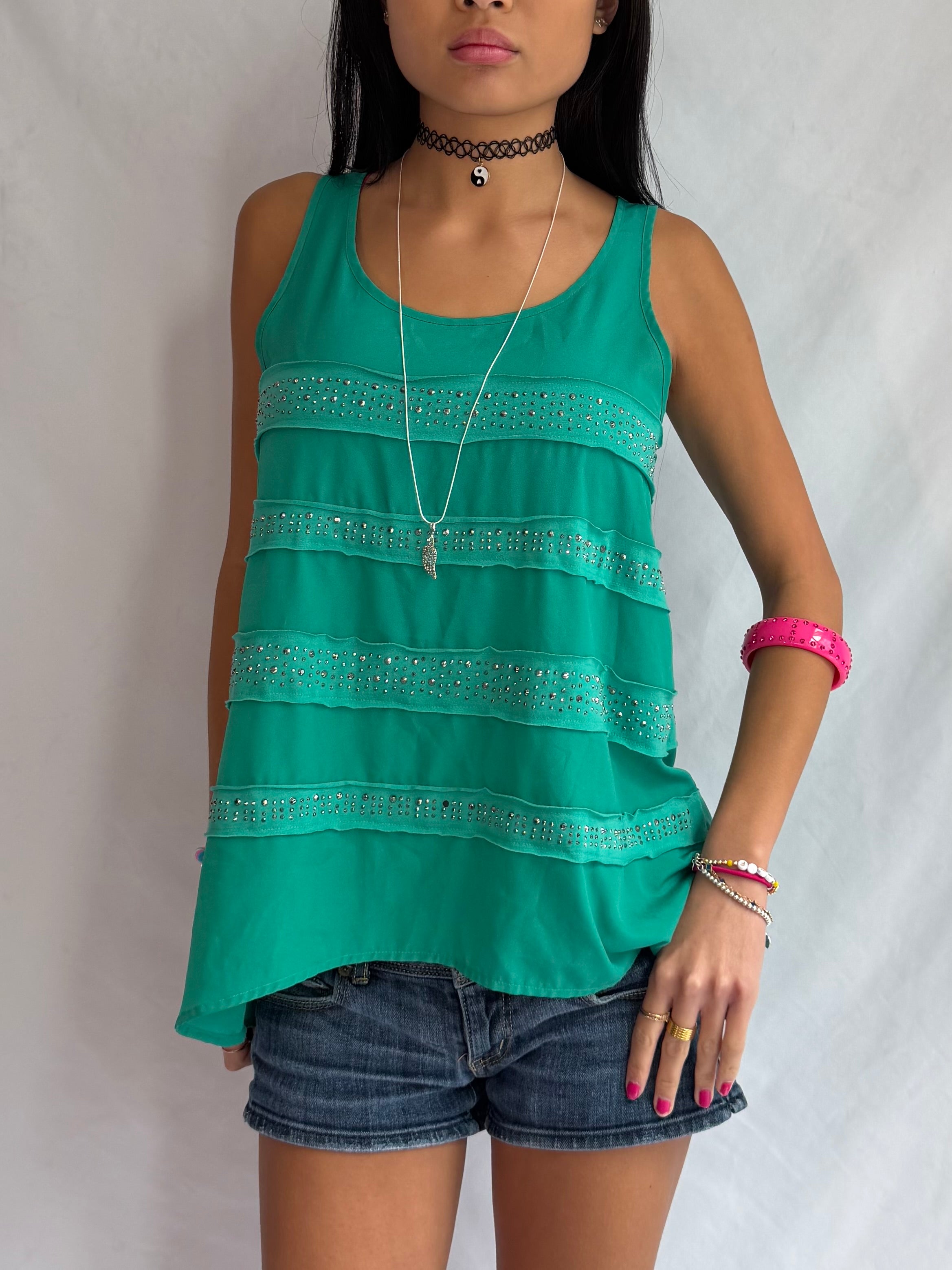 vintage green studded tank top ₊˚⊹⋆