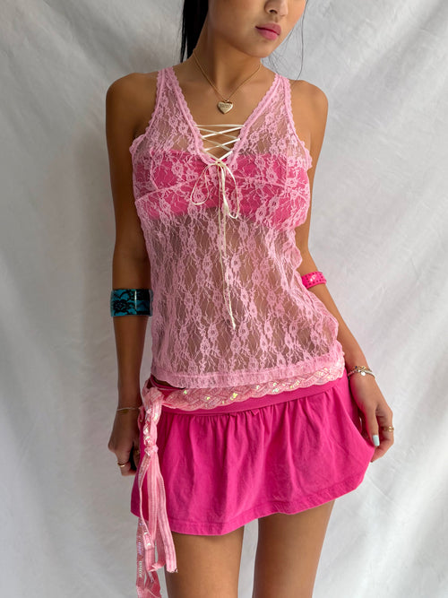 Vintage lace up tank top