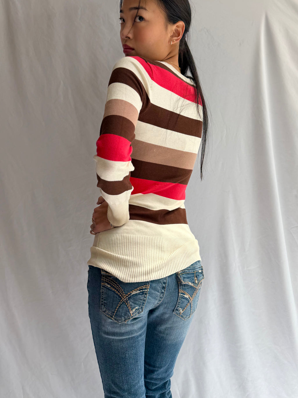 Vintage brown striped fitted sweater