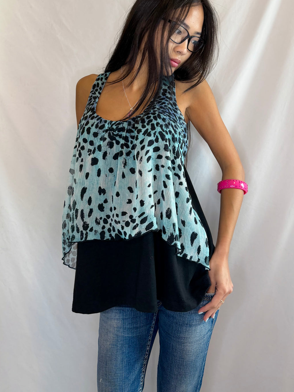 Vintage blue cheetah print tank top