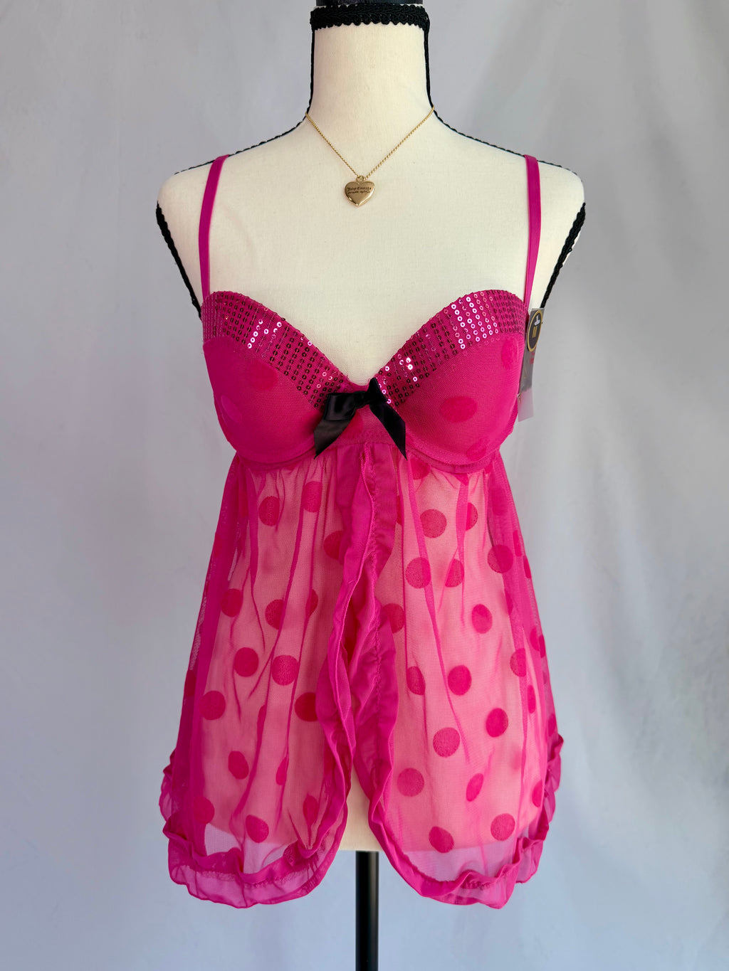 vintage pink polka dot babydoll cami⋆.𐙚 ̊