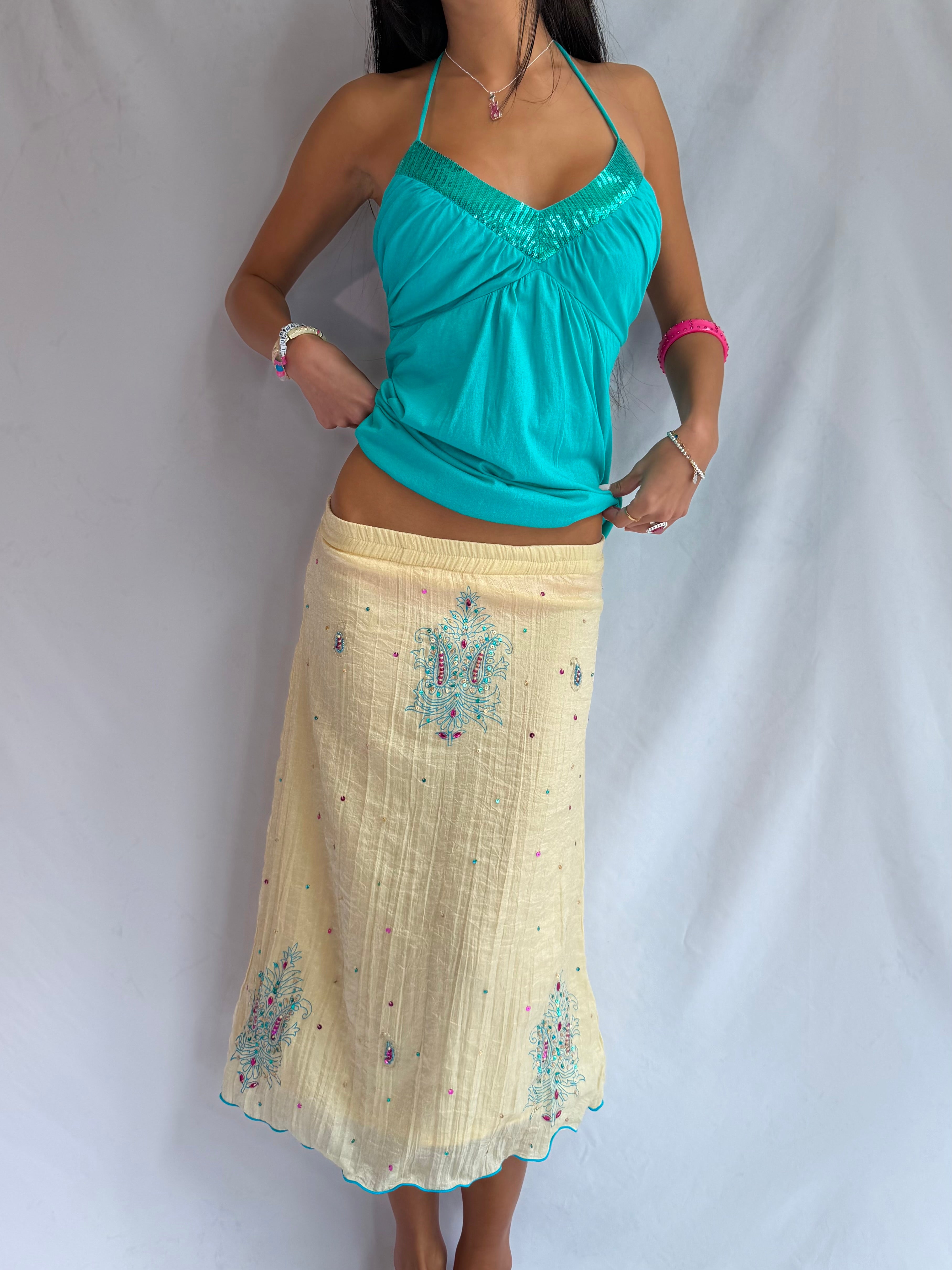 Vintage yellow beaded maxi skirt