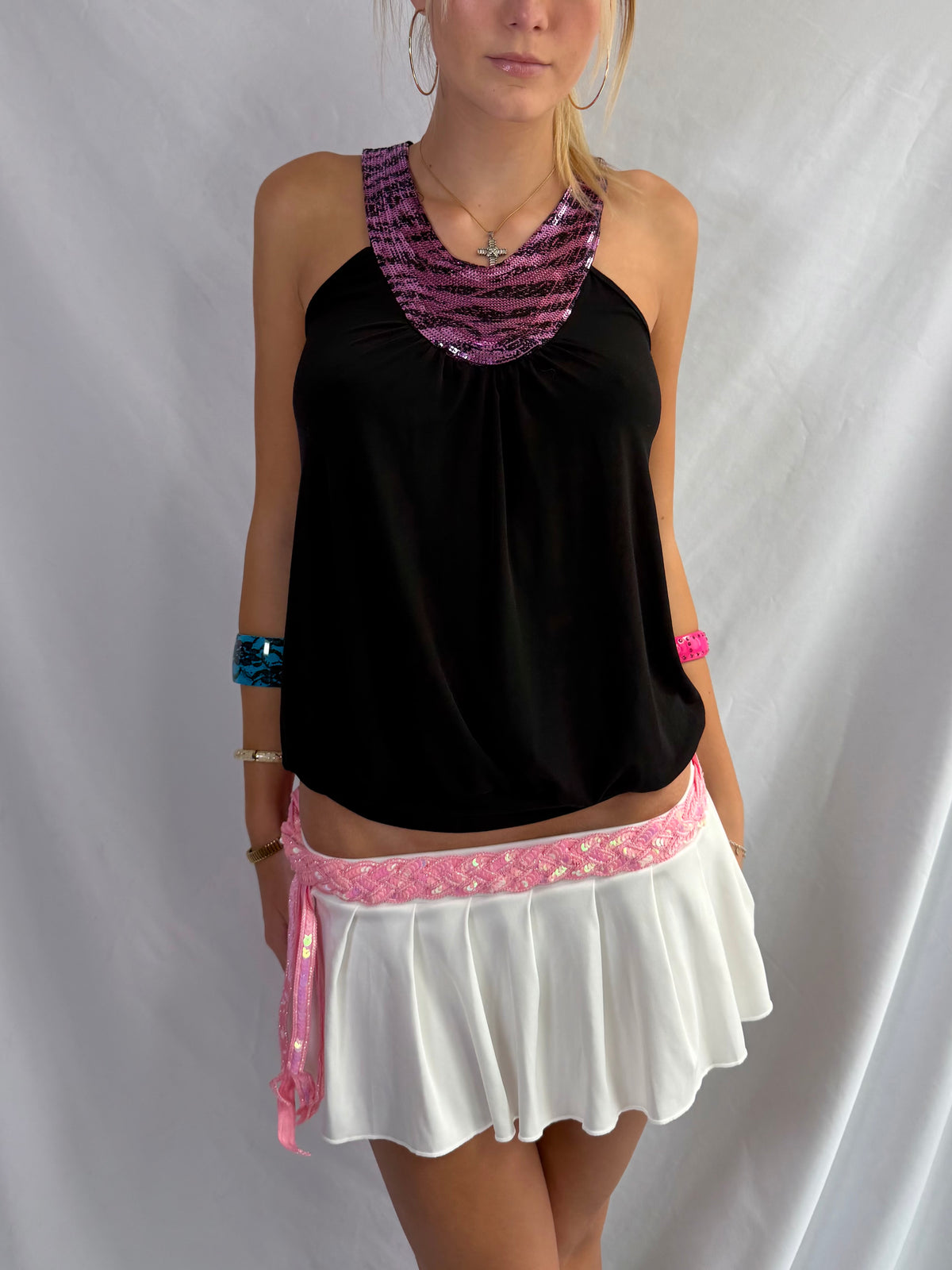 Vintage purple zebra sequin halter top