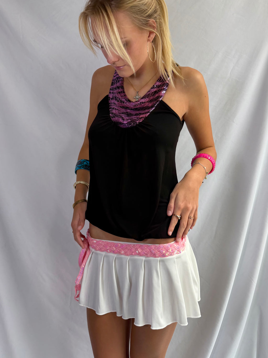 Vintage purple zebra sequin halter top