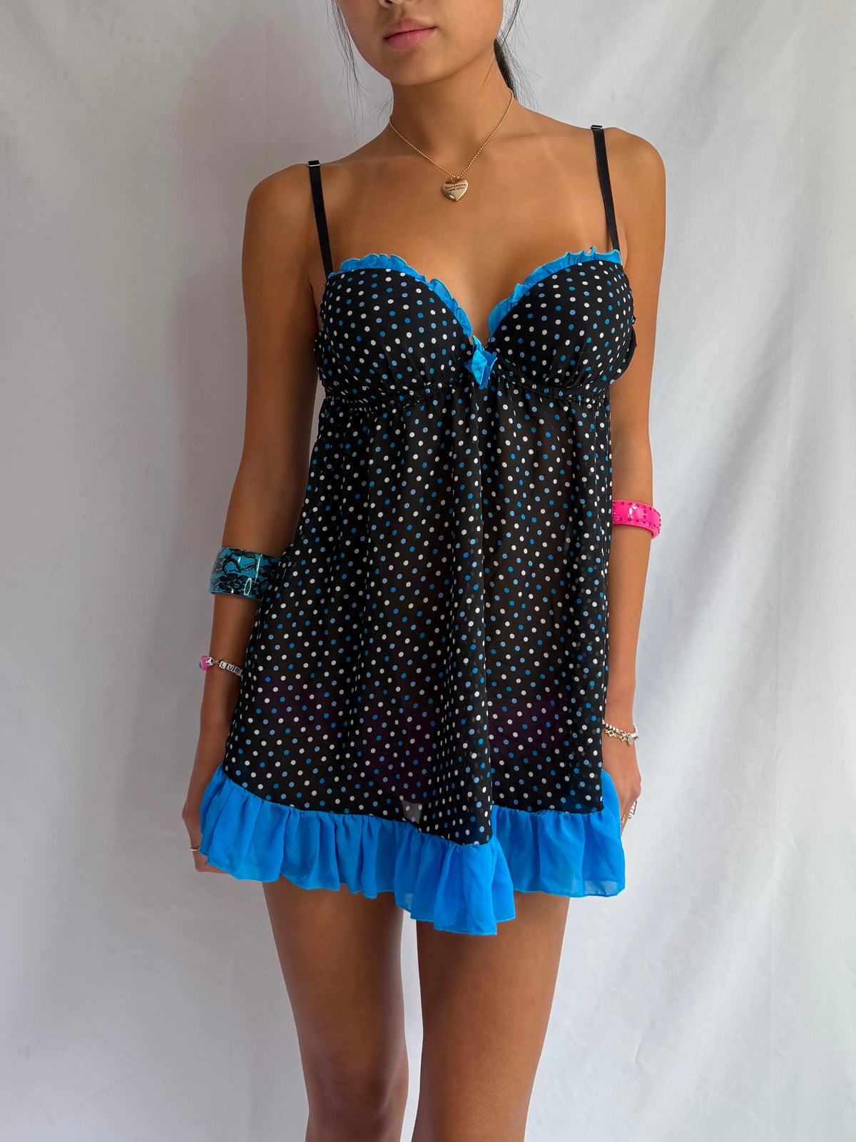 Vintage blue polka dot babydoll dress