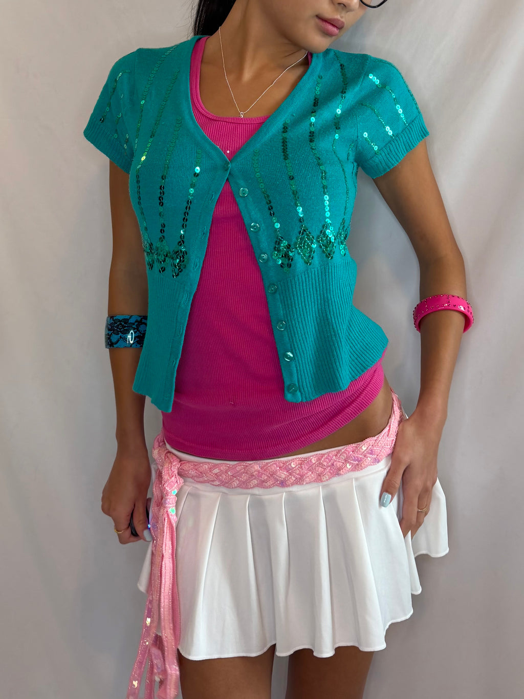 Vintage turquoise sequin cardigan