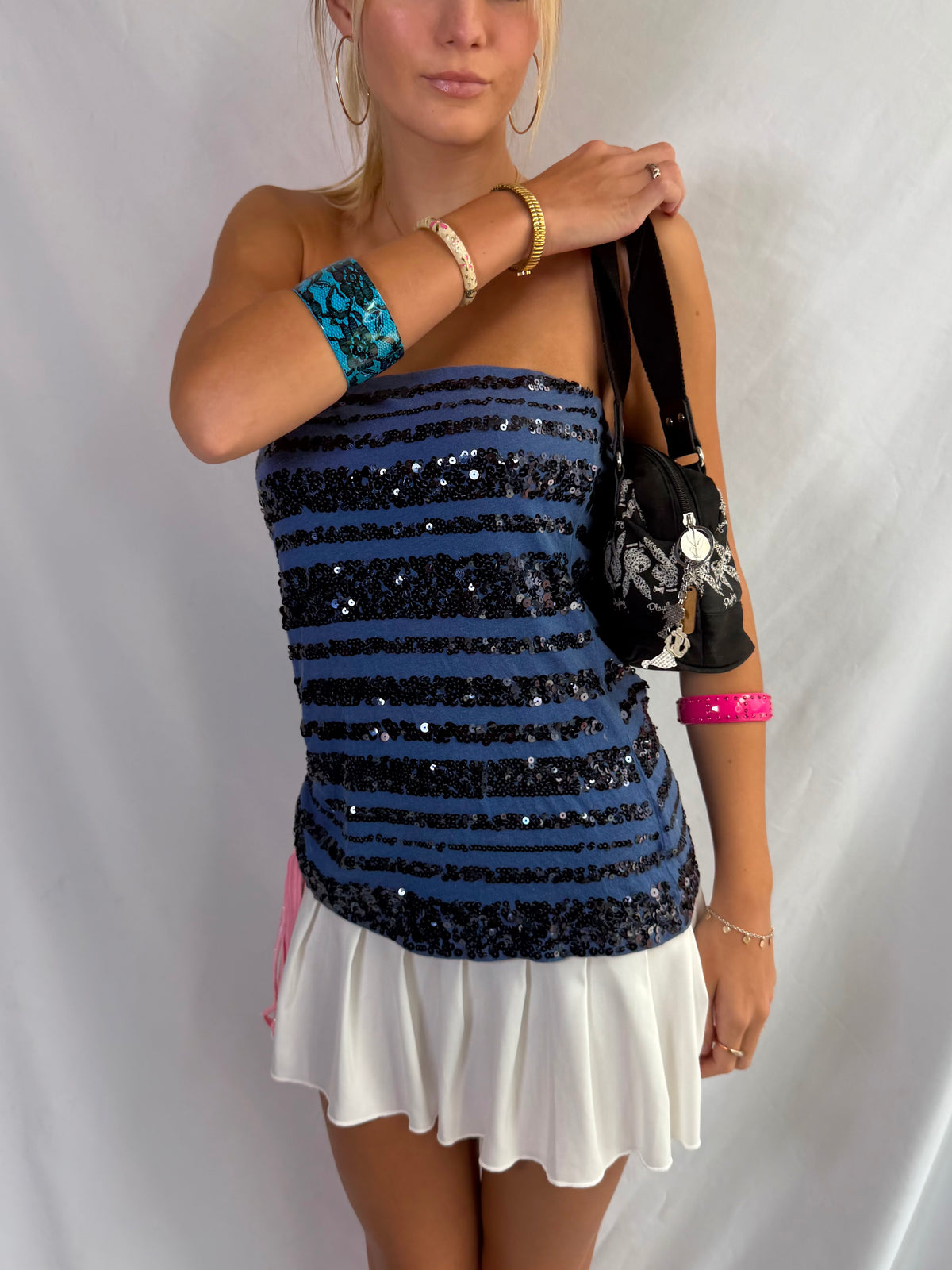 Vintage navy sequin strapless top