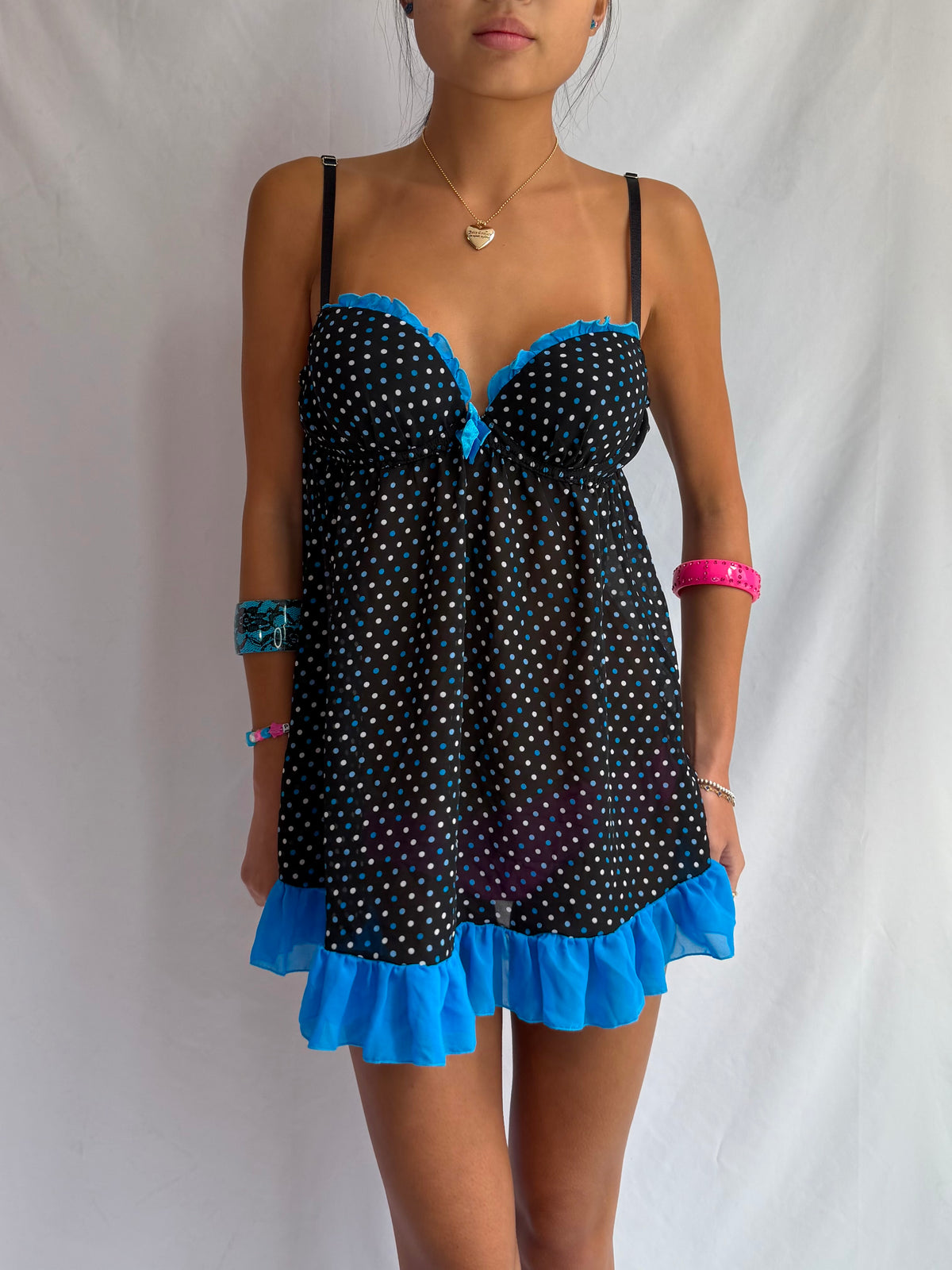Vintage blue polka dot babydoll dress