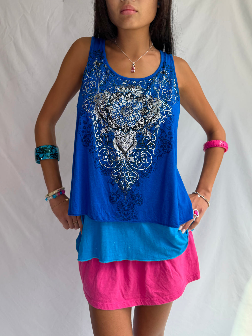 Vintage blue rhinestone tank top