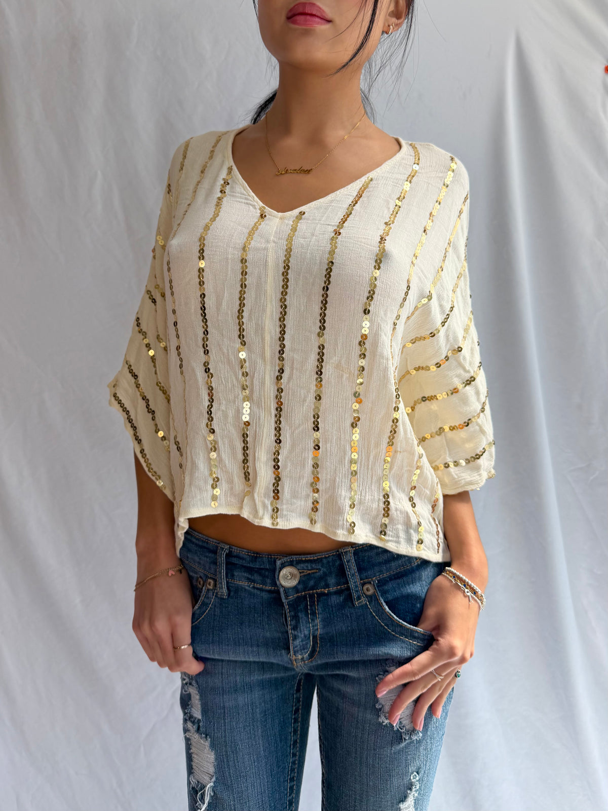 Vintage gold sequin poncho top