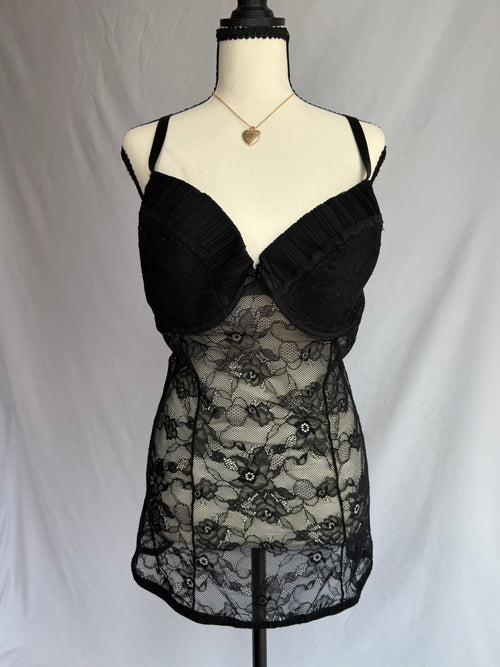 vintage black lace babydoll dress ♡