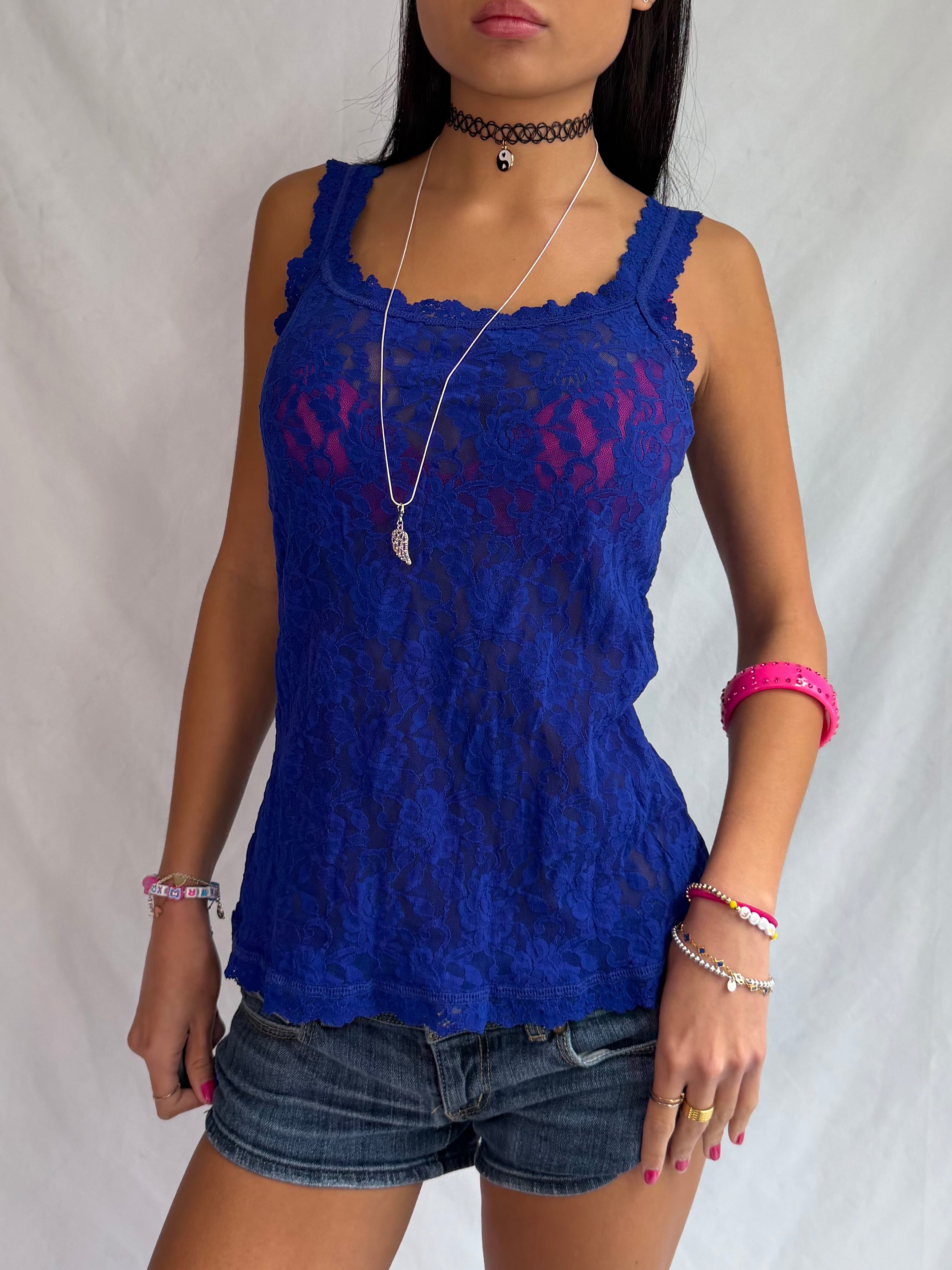 vintage blue lace tank top ⋆.𐙚 ̊