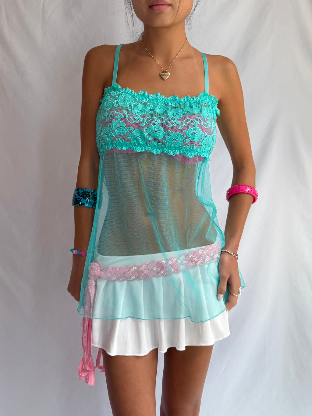 Vintage teal lace babydoll cami