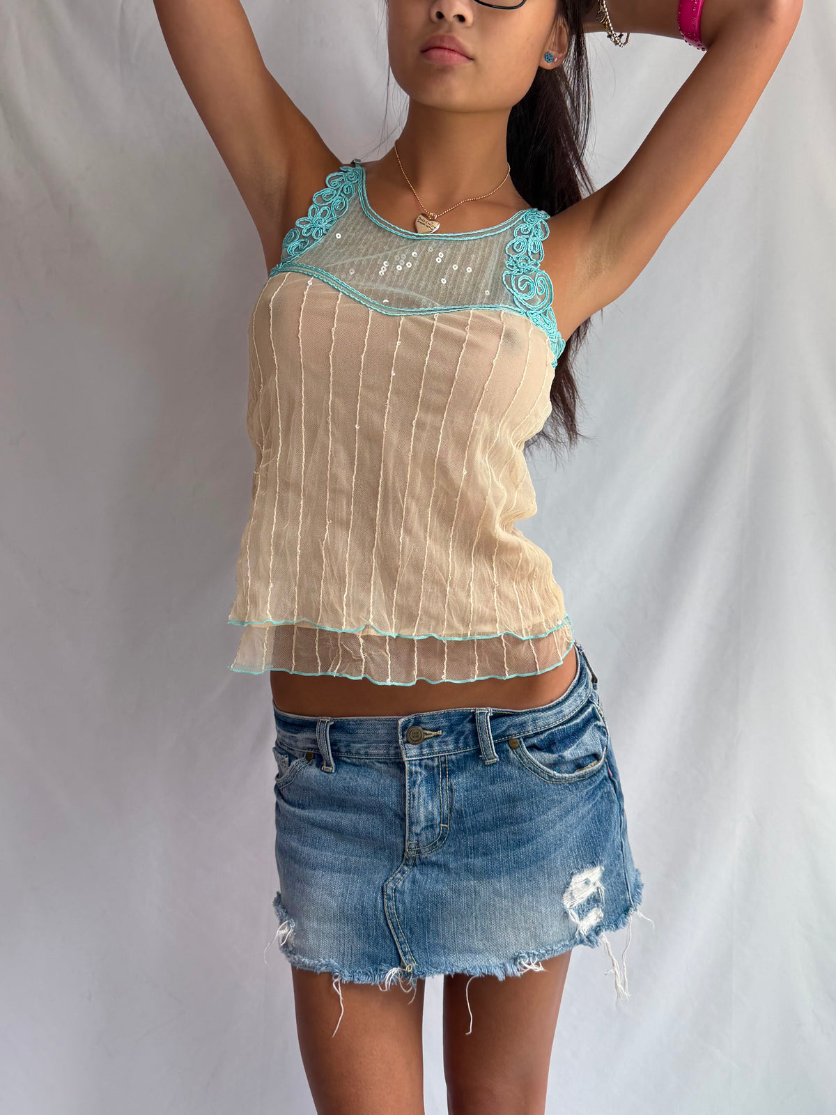 Vintage teal sequin tank top