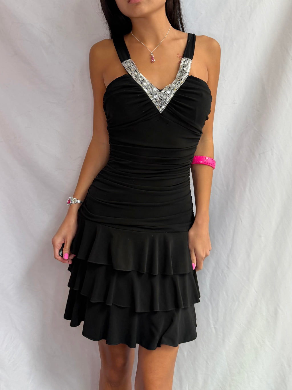 Vintage black beaded midi dress