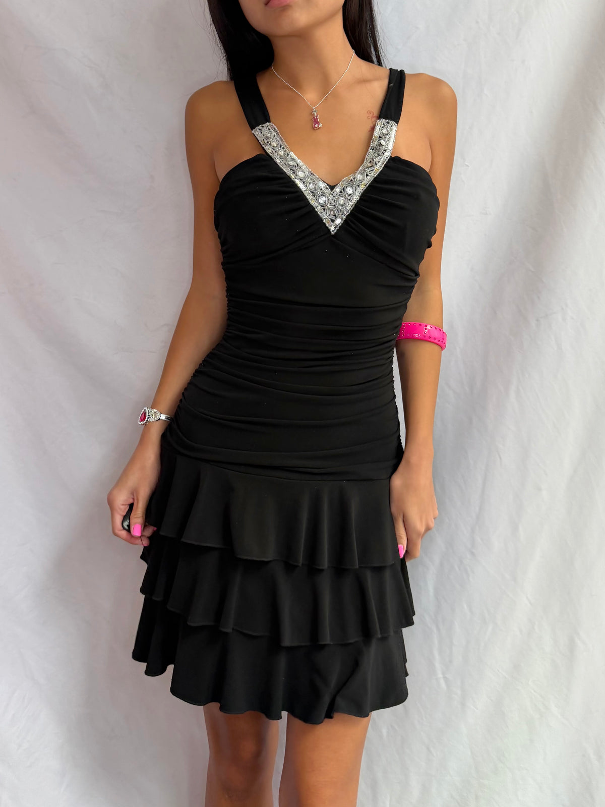 Vintage black beaded midi dress