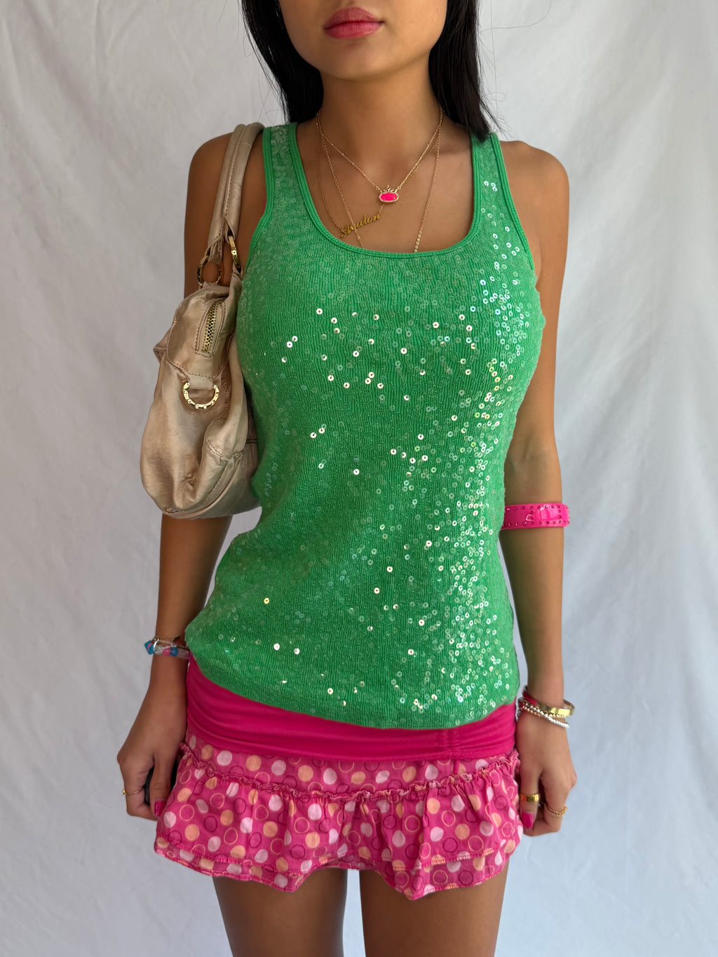 vintage green sequin tank top ⋆˙⟡