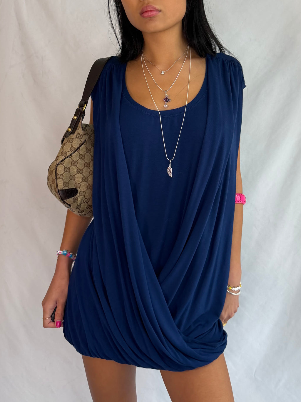 vintage navy low neck mini dress ⋆˚꩜｡