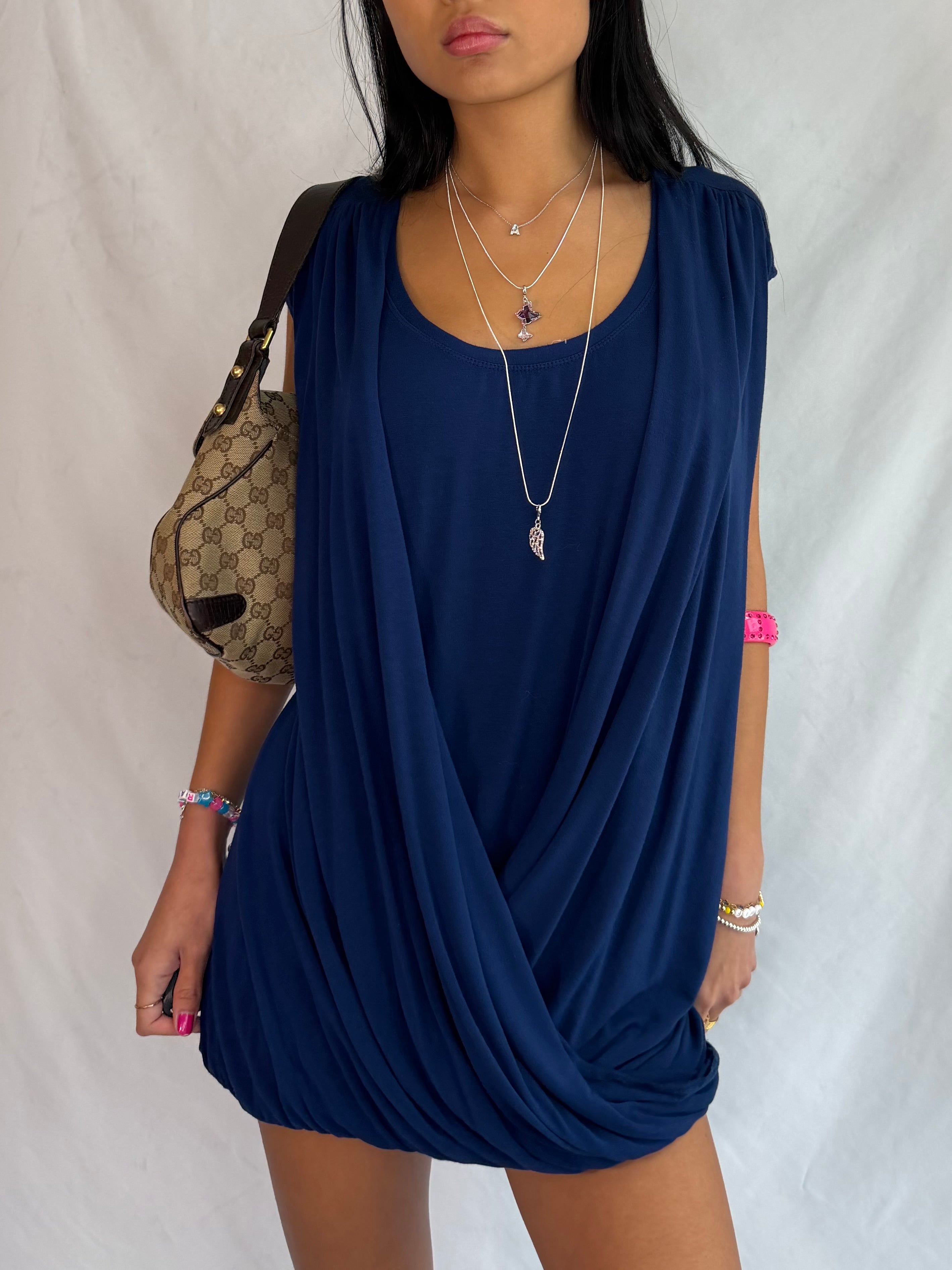 vintage navy low neck mini dress ⋆˚꩜｡