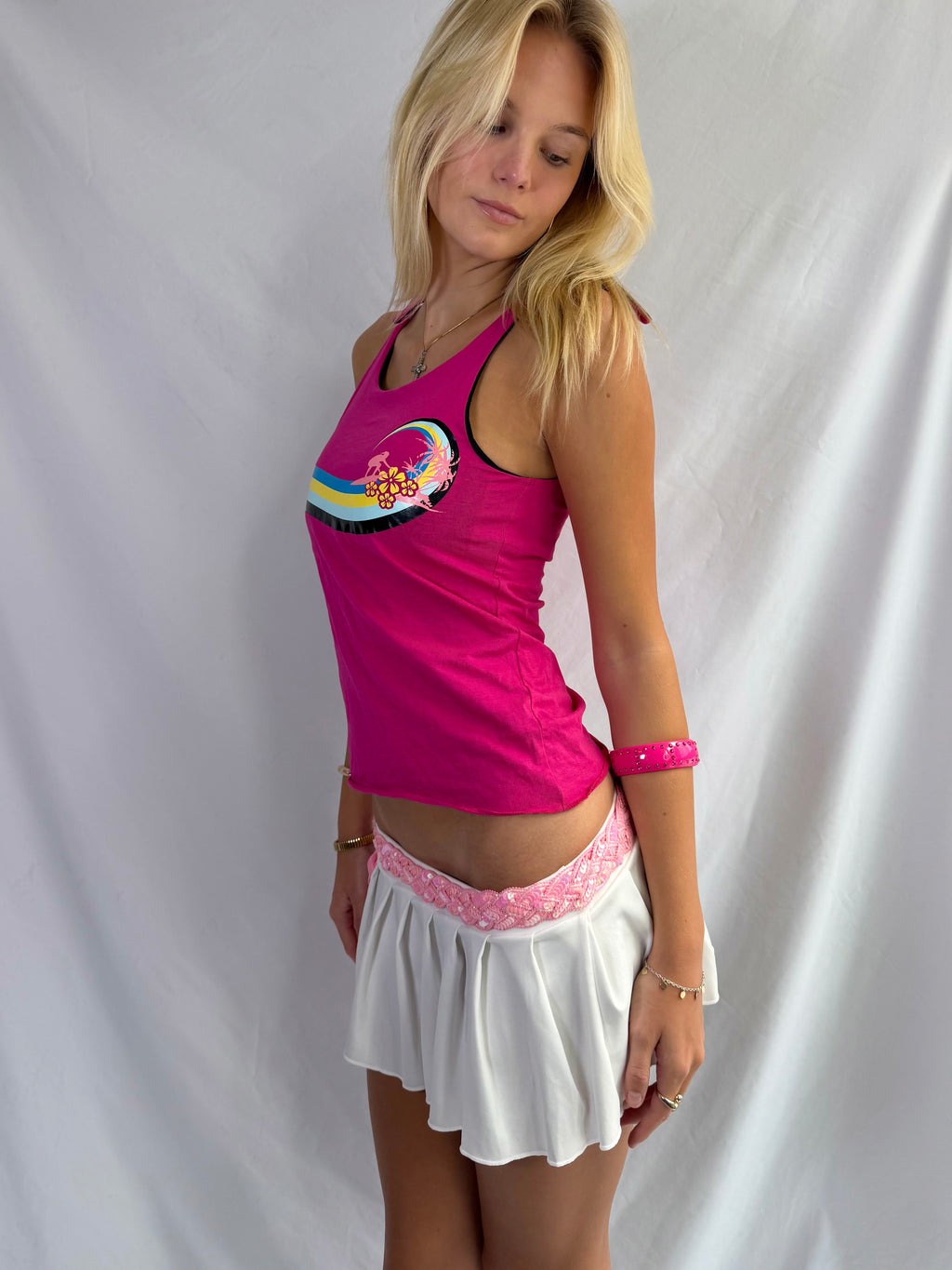 Vintage hot pink surfer girl tank top