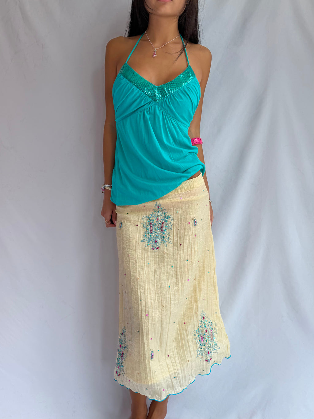 Vintage yellow beaded maxi skirt