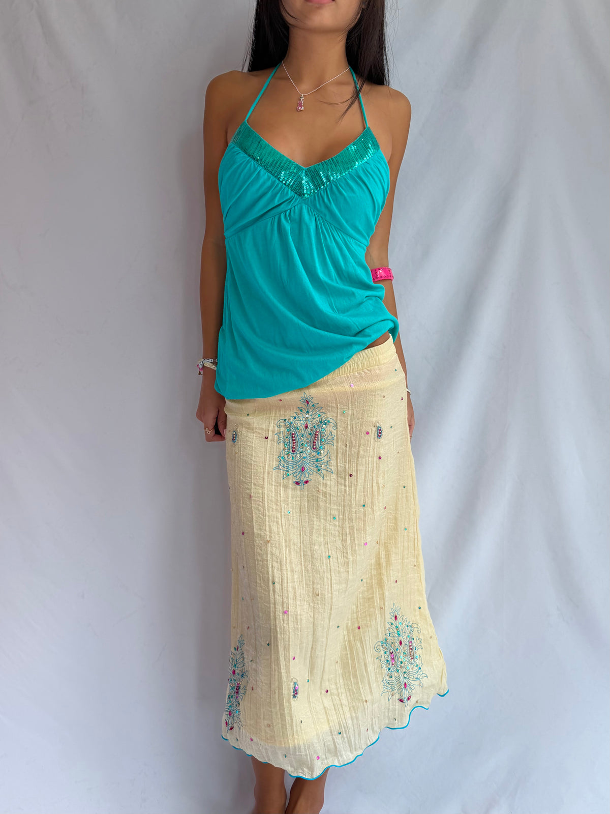 Vintage yellow beaded maxi skirt