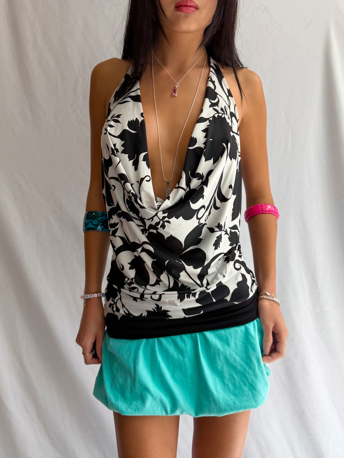Vintage black & white halter top