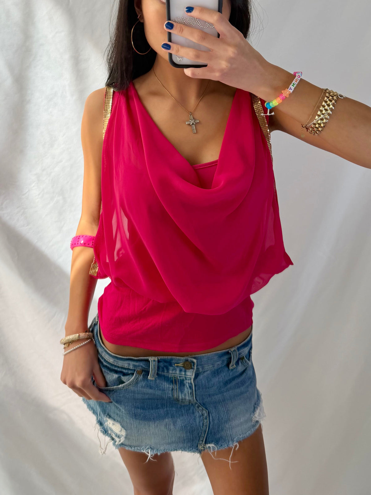 Vintage pink & gold draped top