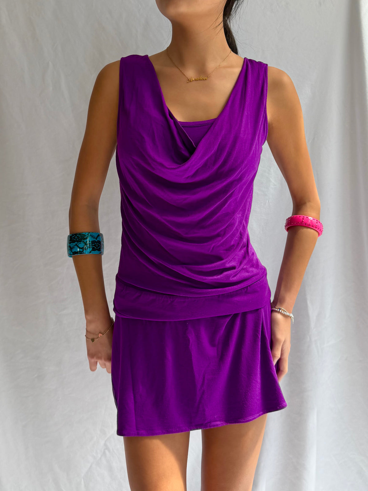 Vintage purple cowl neck mini dress
