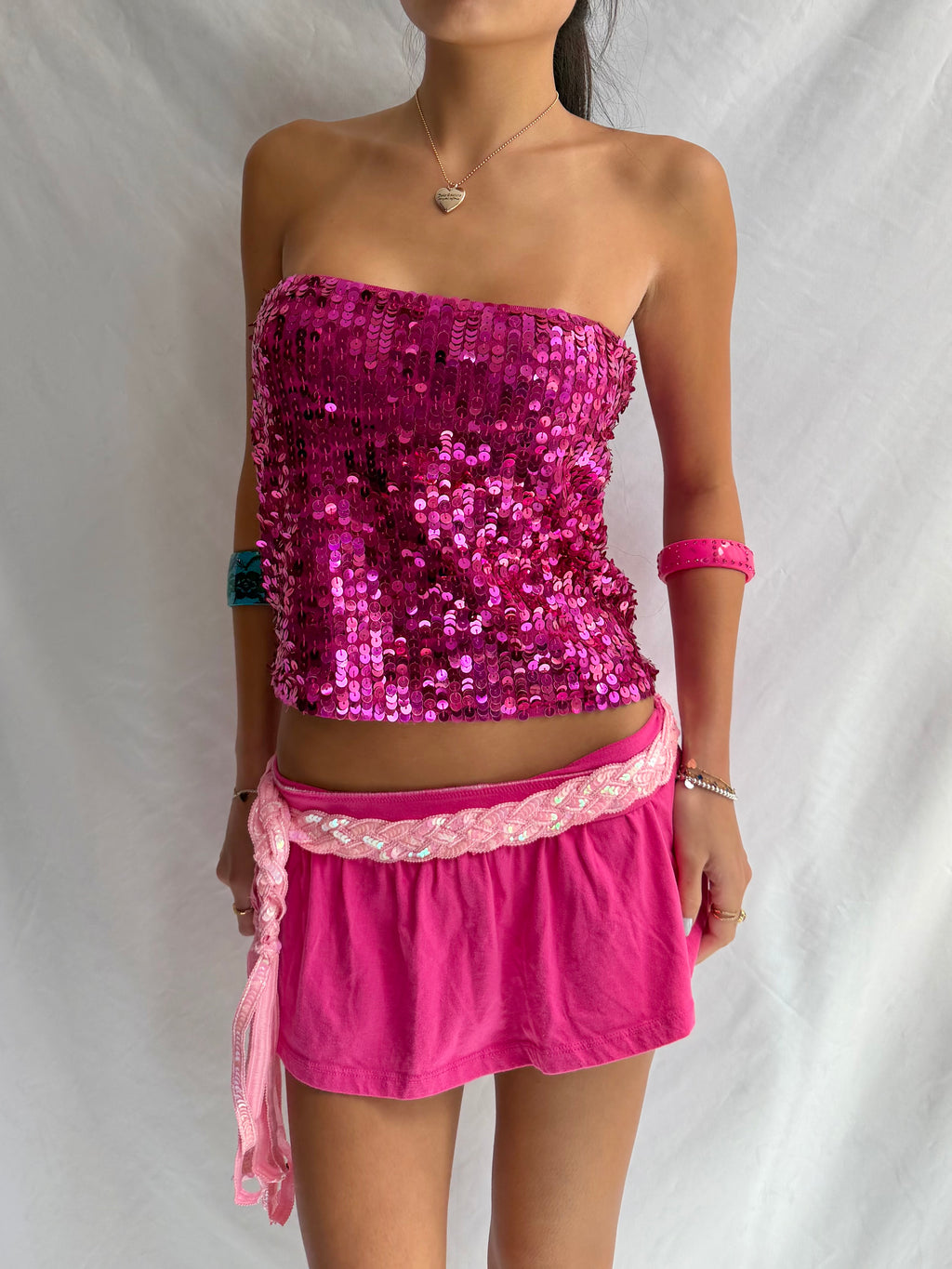 Vintage pink sequin strapless top