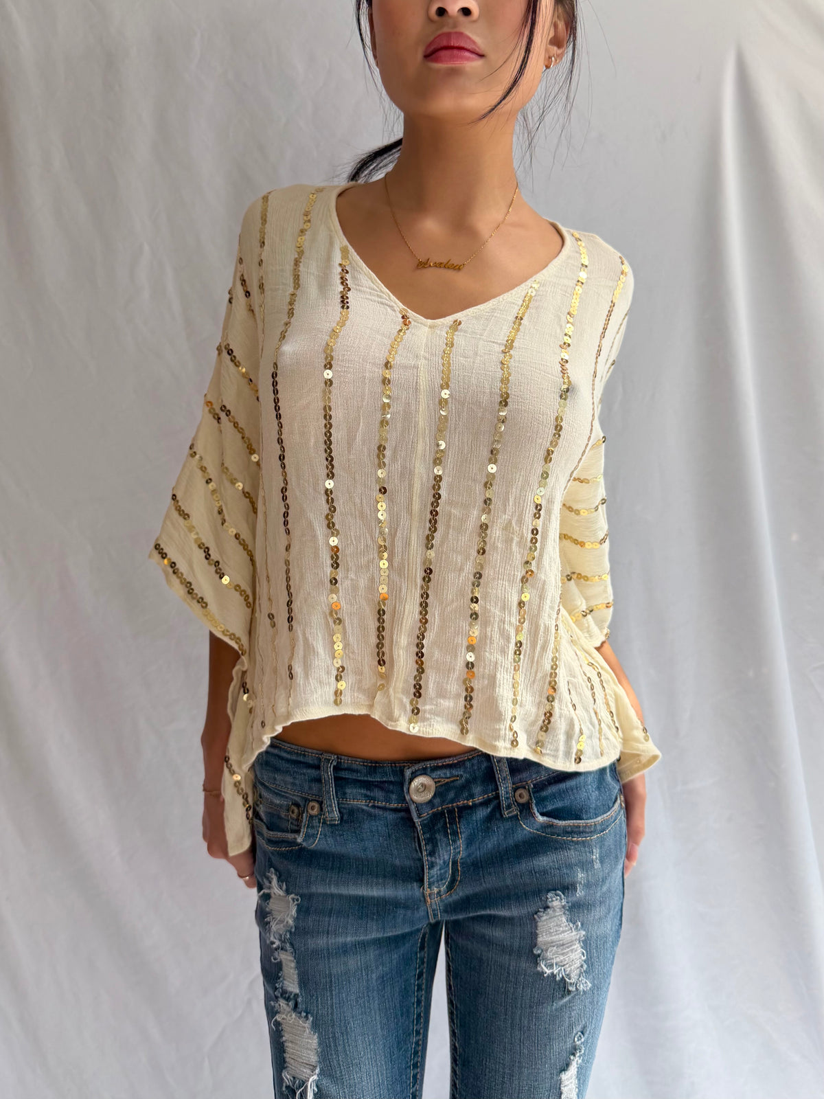 Vintage gold sequin poncho top